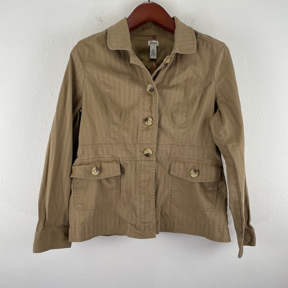 GH Bass Women Khaki Tan Utility Safari Jacket Cotton Blend Large Gorpcore Field